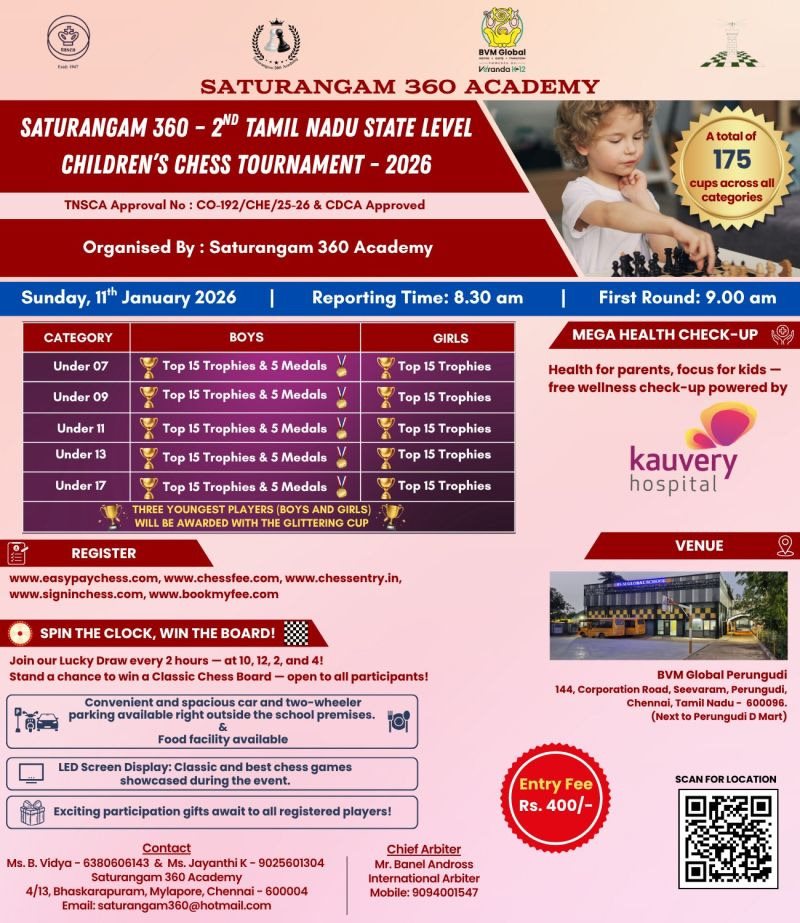 2nd Tamil Nadu State Level Chess Tournament official poster